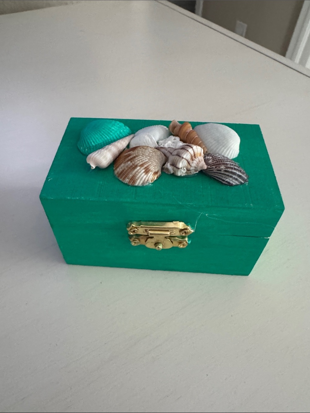 Teal Seashell Embellished Jewelry Box